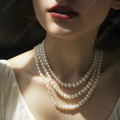 Woman wearing a Pearl necklace