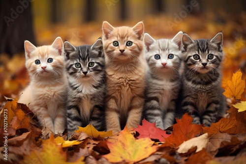Cute cats in autumn leaves © Alina