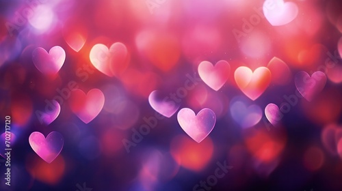 Colorful heart-shaped bokeh lights on a vibrant background, ideal for festive occasions