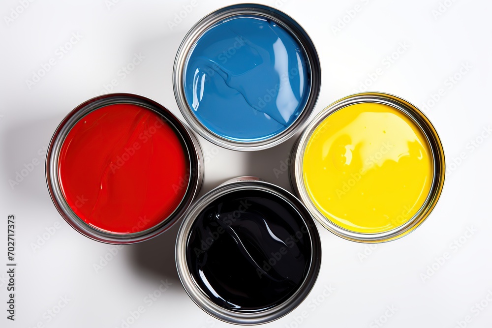 Metal cans with paint on white background Metal cans with paint on white background