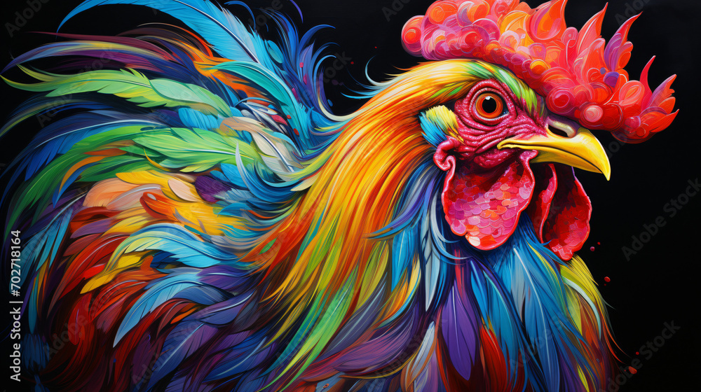 Colorful wooden painted Rooster like cartoon