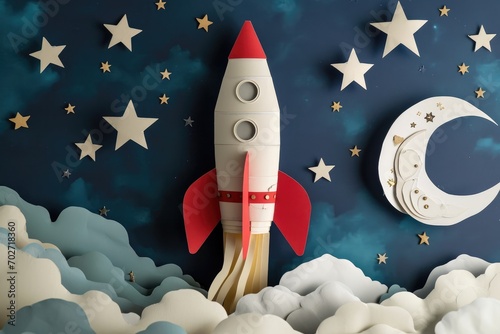 An animated rocket soars through the sky, leaving a trail of whimsical wonder behind photo