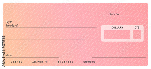 Vector of Blank Bank or Personal Check. Payment, Money, Cash, Currency, Cheque, Banknote
