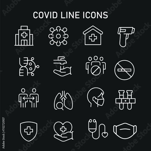Set of Coronavirus Safety Related Vector Line Icons , virus line icon vector design 