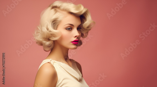 Sinnliches Portrait einer blonden Frau mit roten Lippen im 50er Jahre Retro-Stil. Pinup girl. Fotorealistische Illustration photo