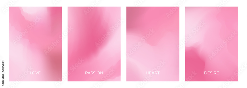 Blurred backgrounds with pink color gradients. Set of defocused backgrounds for wedding invitations and Happy Valentine's Day holiday greetings. Vector illustration.