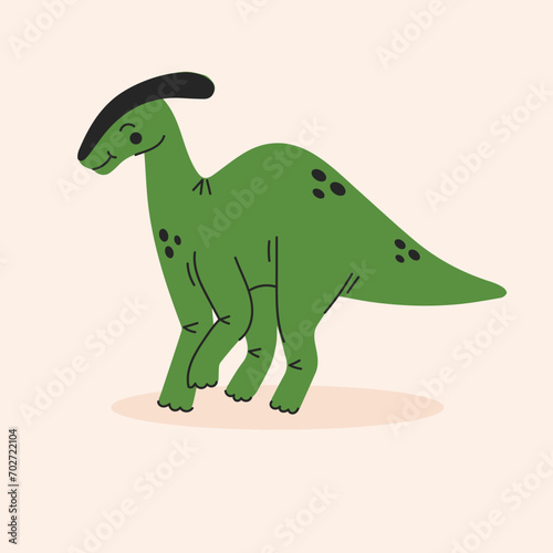 Cute cartoon dinosaur  dino  parasaurolophus. Simple vector illustration isolated on white background. Baby print.