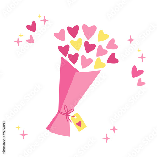 Valentine's day, February 14. Vector illustrations of bouquet with hearts. Drawings for postcard, card, congratulations and poster. © Kidzkamba