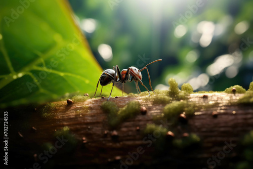 Macro shot of an ant carrying a tiny leaf. © Michael Böhm