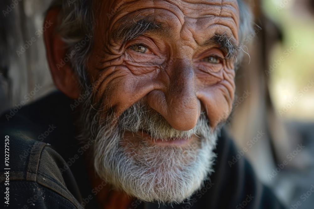 A weathered senior citizen gazes out with pride, his wrinkled forehead and distinguished moustache a testament to a life well-lived A weathered senior citizen gazes out with pride, his wrinkled forehead and distinguished moustache a testament to a life well-lived