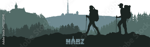 Vektor Silhouetten Sehenswürdigkeiten im Harz - Wandern - Erholung und Bewegung