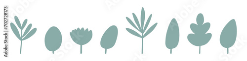 A series of green botanical vector icons including various stylized leaves and flowers. photo