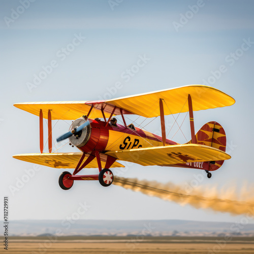 lifestyle biplane in airshow taking off.