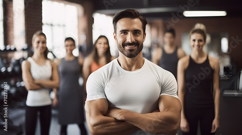 A fitness trainer in a gym looking at the camera confidently , fitness trainer, gym, confident