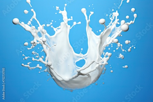 Photo of milk splash on blue background