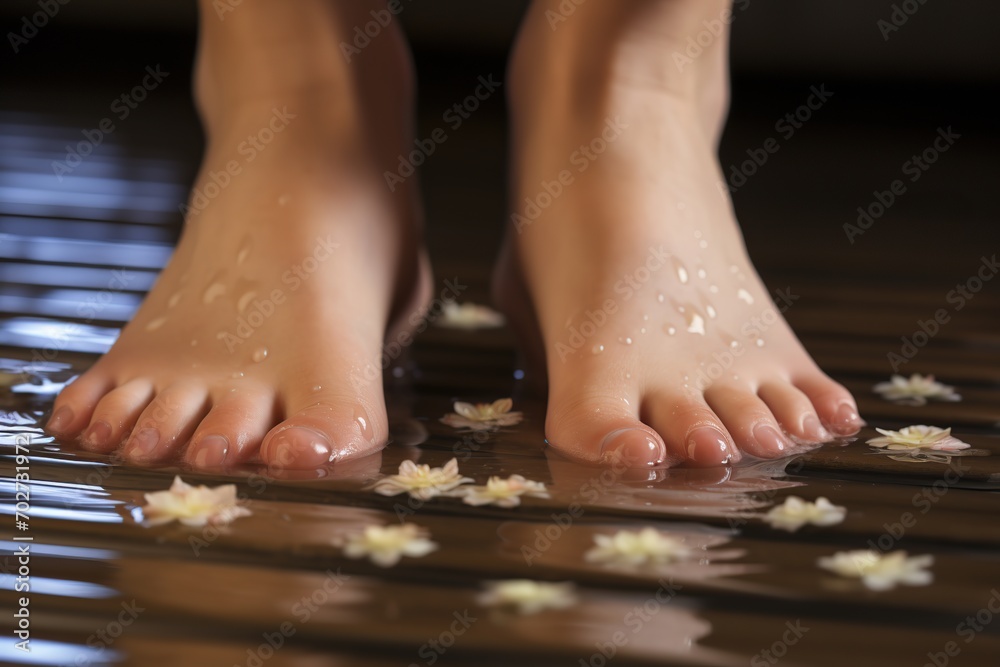 Woman feets after spa procedure in beauty salon Woman feets after spa procedure in beauty salon