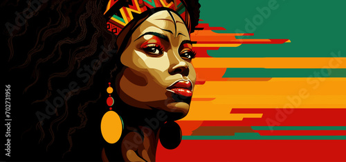 Abstract black women with black history month red, green and yellow colors background