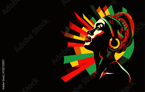 Abstract black women with black history month red, green and yellow colors background