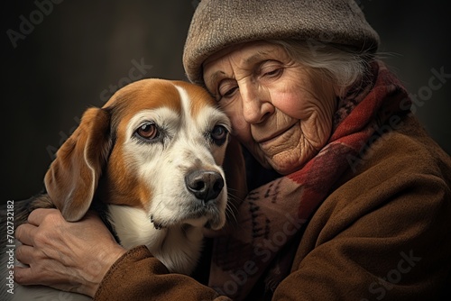 Senior woman cuddling her dog