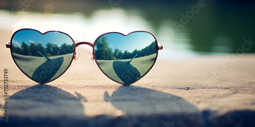 A heart,shaped reflection in a pair of sunglasses , heart,shaped reflection, sunglasses