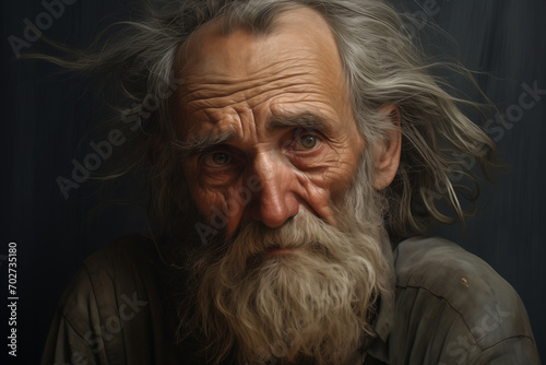 Very old man portrait, rinkled face and sorrow on his eyes Portrait of an Elderly Man, His Wrinkled Face Reflecting a Lifetime of Stories.Ai generated