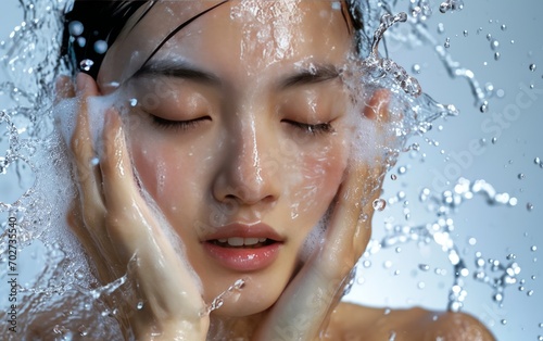 Beautiful young Asian woman with bright and clean skin. With a pure white background. This element represents the essence of the facials  treatments and spa experience. Her focus on flawless skin info