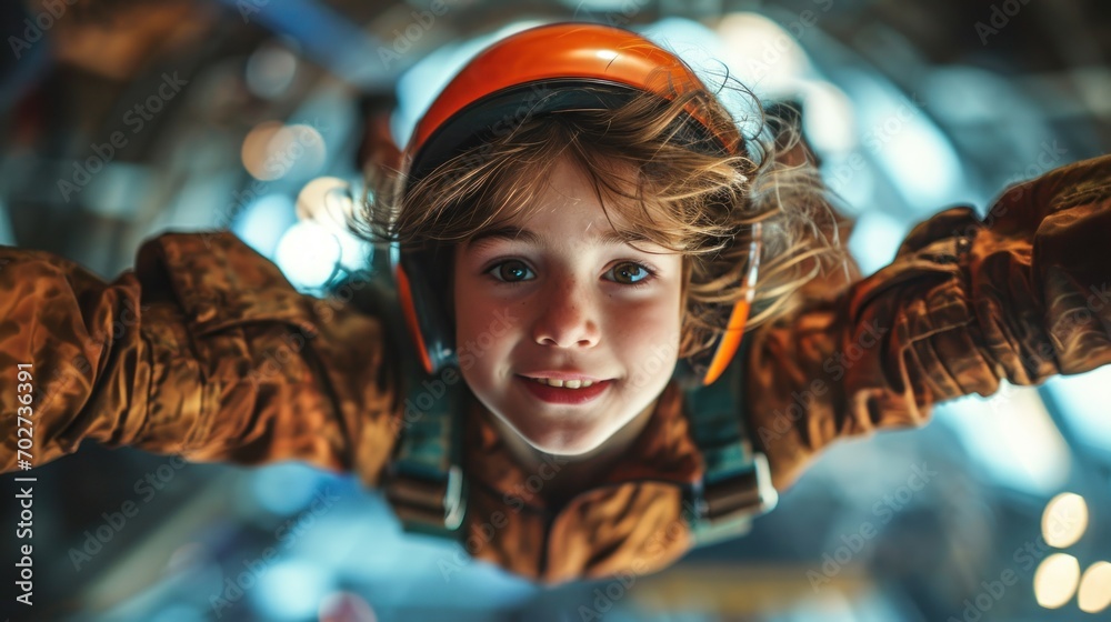 Boy flying in aerodynamic tube in wind tunnel. Skydiving training. Boy flying in aerodynamic tube in wind tunnel. Skydiving training.