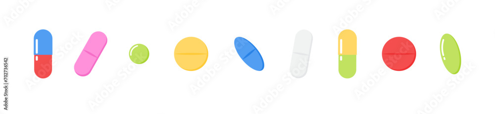 Different shape of colorful pills set cute medical drugs illustration vector Different shape of colorful pills set cute medical drugs illustration vector