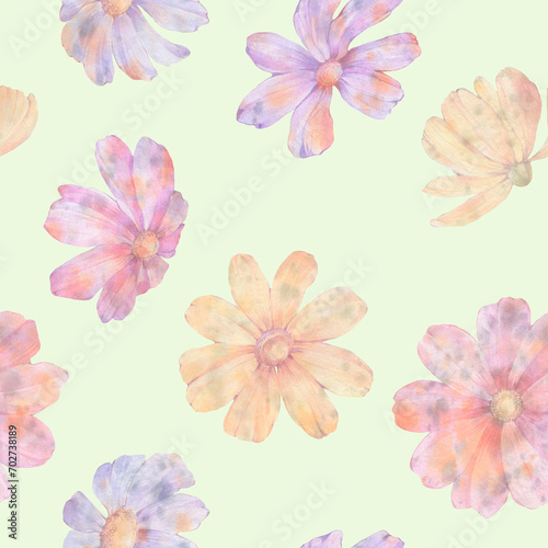 delicate flowers on a gentle green background  seamless pattern 