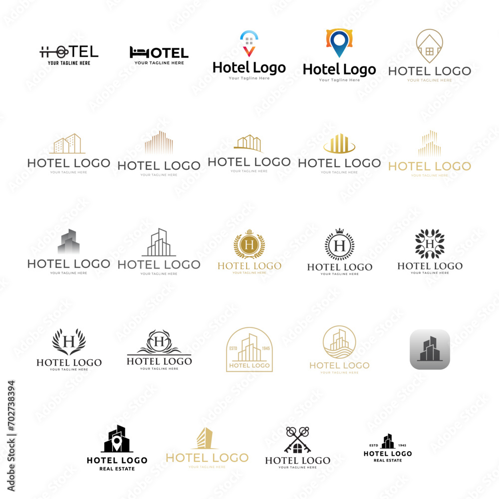 Hotel Logo. Real estate logo set. Vector icon pack.