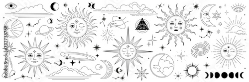 Set of constellations and esoteric symbols. Alchemy mystical magic elements for prints, posters