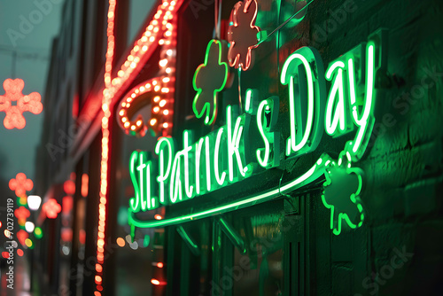 Neon sign on the wall of a irish restaurant at night ai generated art