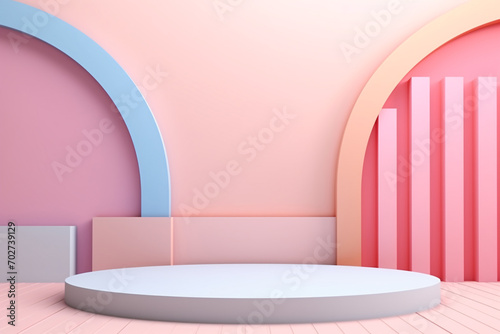 3D Pastel Podium Decoration with Geometric Elements