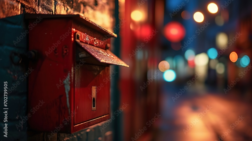 vintage red mailbox with cityscape blur background, Generative Ai	
 - obrazy, fototapety, plakaty 