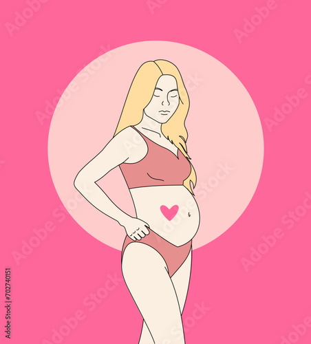linear silhouette of a pregnant woman in the circle