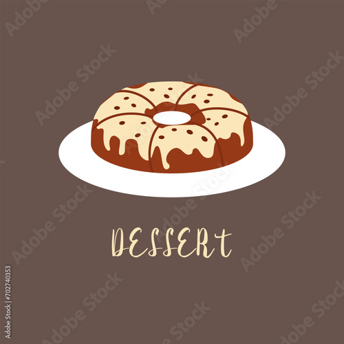 Vector Sweet Cake, Cartoon Dessert, illustration. Сhocolate Biscuit