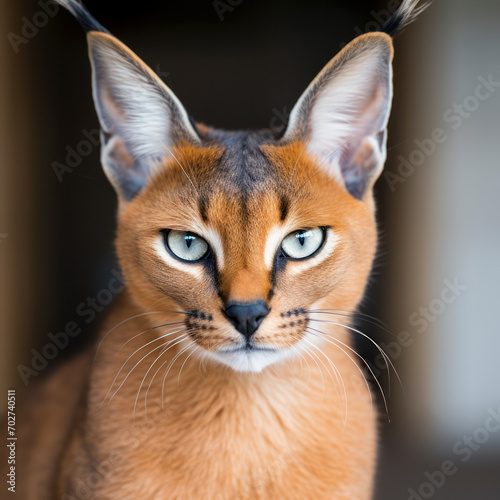 caracal cat looks at camera.