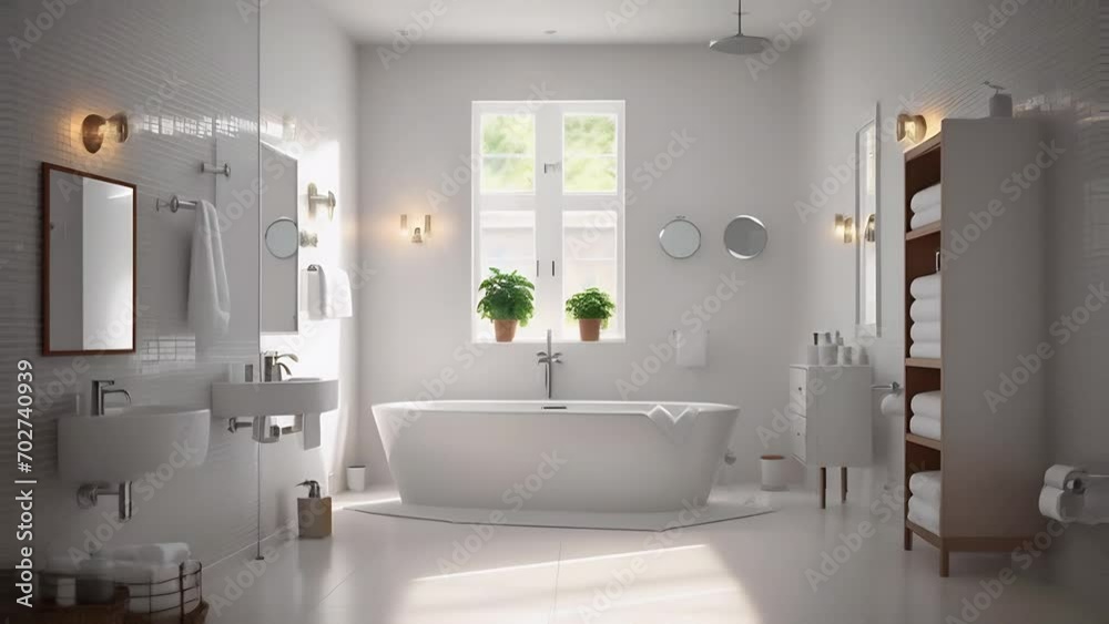 white minimalistic interior of classic bathroom with scandinavian style.