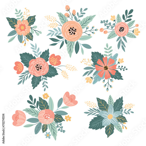 Vector illustration with beautiful compositions of flowers. Ideal for printing on fabric  paper and cards.