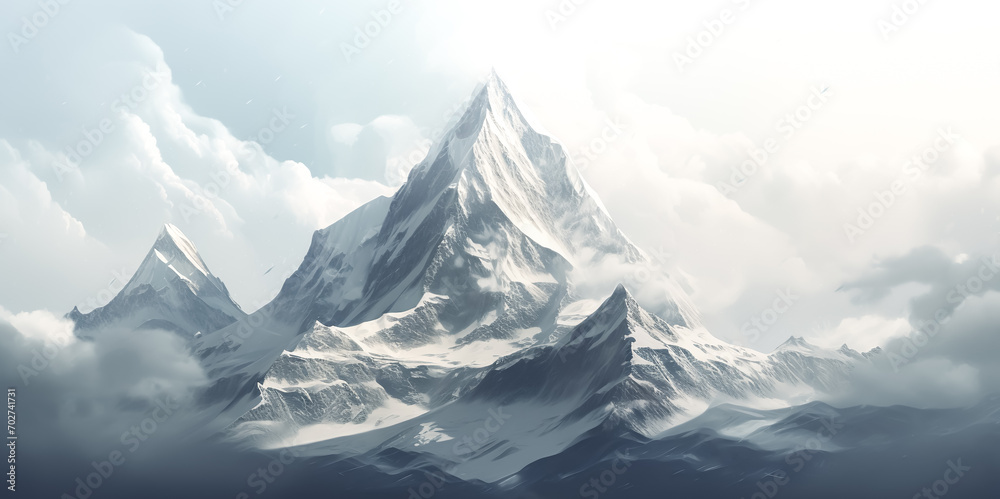 landscape ice mountain.painting everest view background.winter ideas concepts - obrazy, fototapety, plakaty 