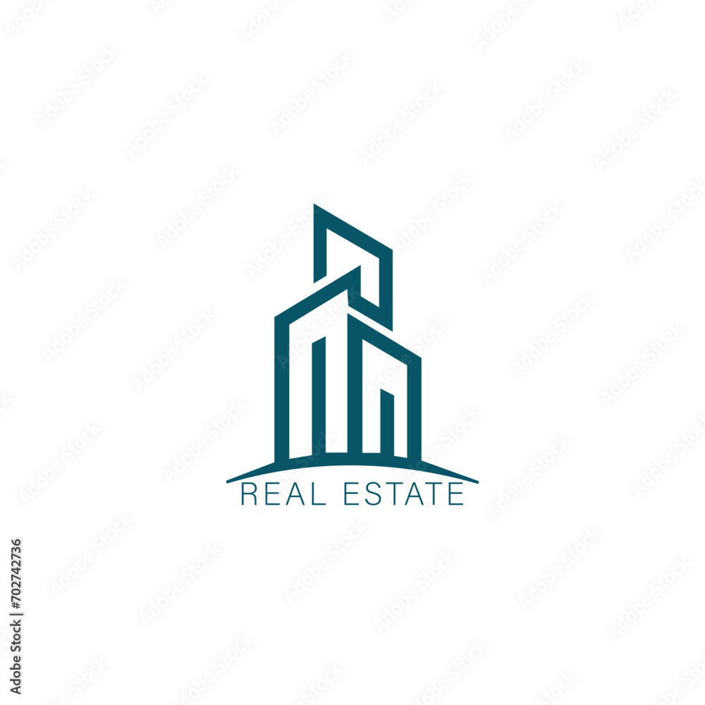 Real estate logo design template. Perspective view of buildings. Residence logo Construction logo. Skyscraper logo. Rental. Business. Branding.