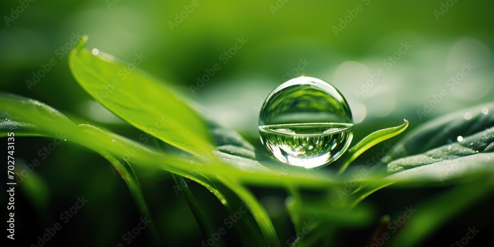 Water drops on a green leaf of a plant . Water drops on a green leaf of a plant .
