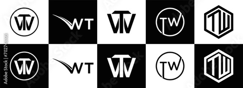 TW logo. TW set , T W design. White TW letter. TW, T W letter logo design. Initial letter TW letter logo set, linked circle uppercase monogram logo. T W letter logo vector design.	
 photo