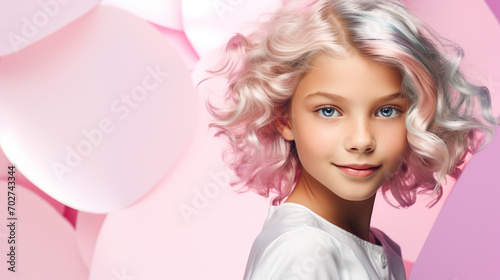 Young girl with blonde hair and blue eyes  © iwaart