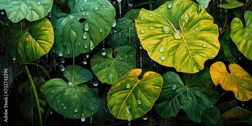 Huge green and yellow tropical leaves seamless