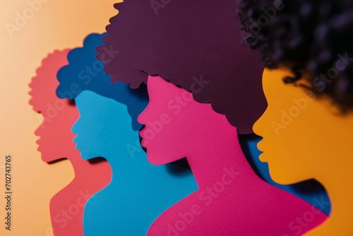 African female Paper Cutouts: Colorful Profiles of Black Women Celebrating African Heritage for Black History Month © Generative ART
