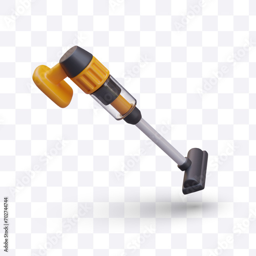 Realistic water vacuum cleaner in yellow and black colors. Room cleaning, modern equipment for home concept. Vector illustration in 3d style with shadow