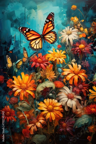Paint, horses, butterfly, abstract, texture, aureate, fashion art background, the animals © Landscape Planet