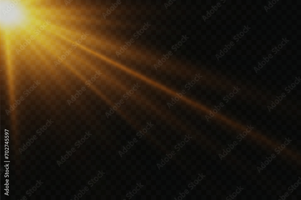 Bright lighting effects. Brilliant star and glare of light, explosion, line shine, solar flare, spark and stars. On a transparent background.