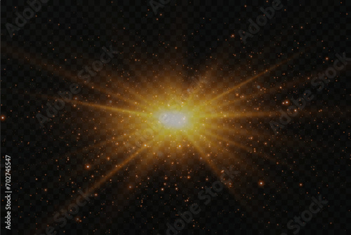 Glowing flash. Sparkling light effects of lens flares with colorful shimmer. Beautiful star flare effect with shiny particles of light. Vector illustration.